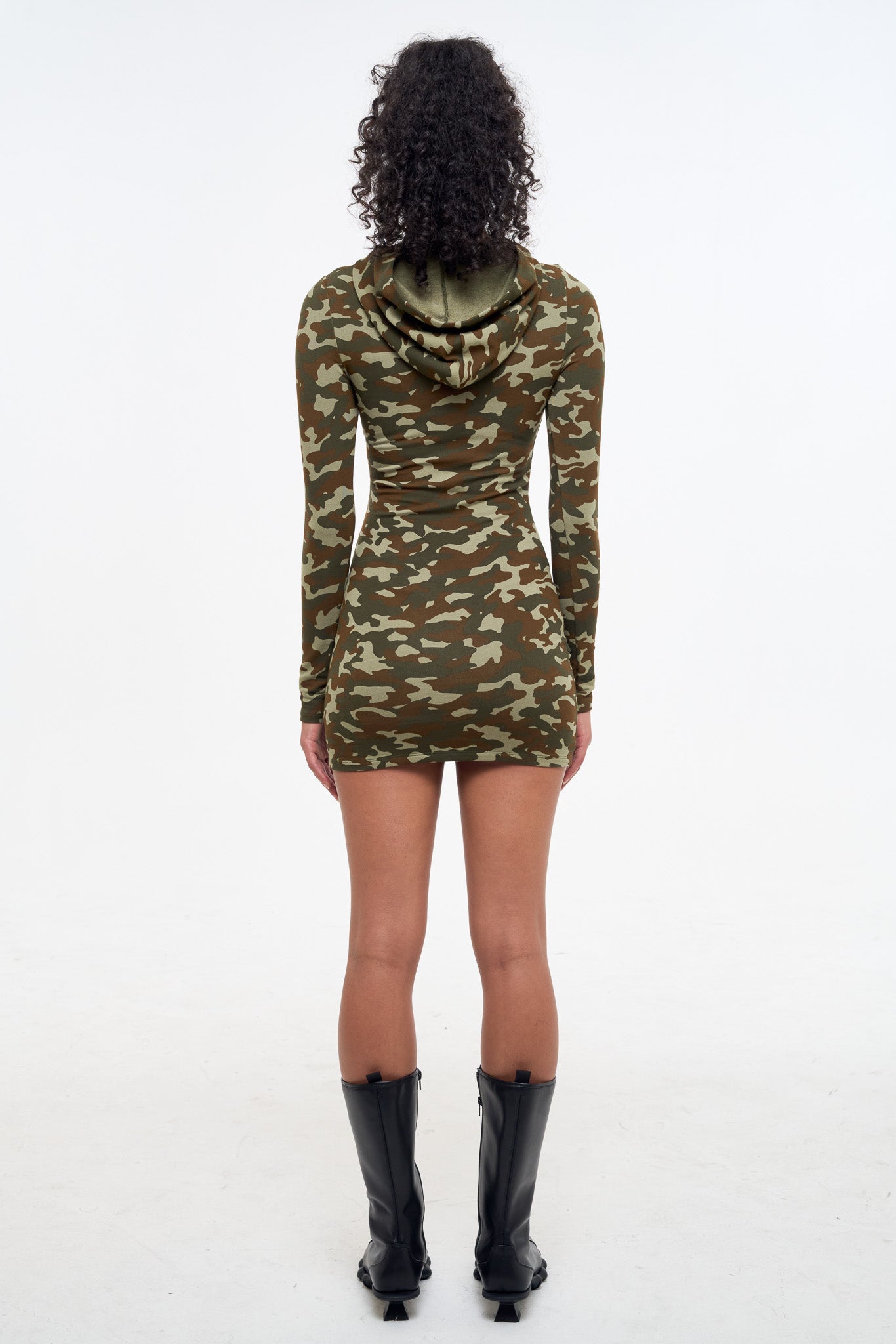 Camo Hooded Dress - Olive-DRESSES-Frankie-Frankie Collective