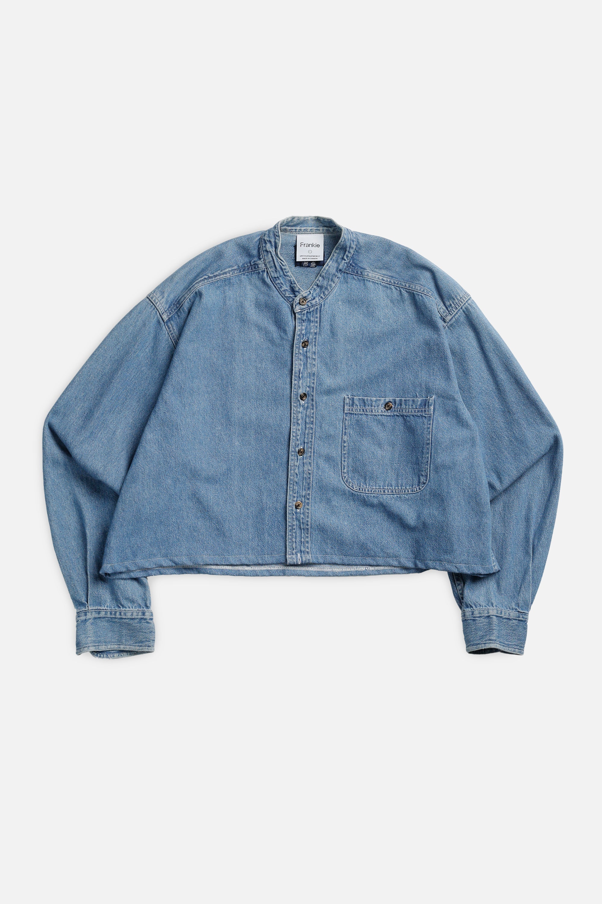 Rework Chambray Waist Crop - L-TOPS-vendor-unknown-L-Frankie Collective Rare Vintage Streetwear Reworks