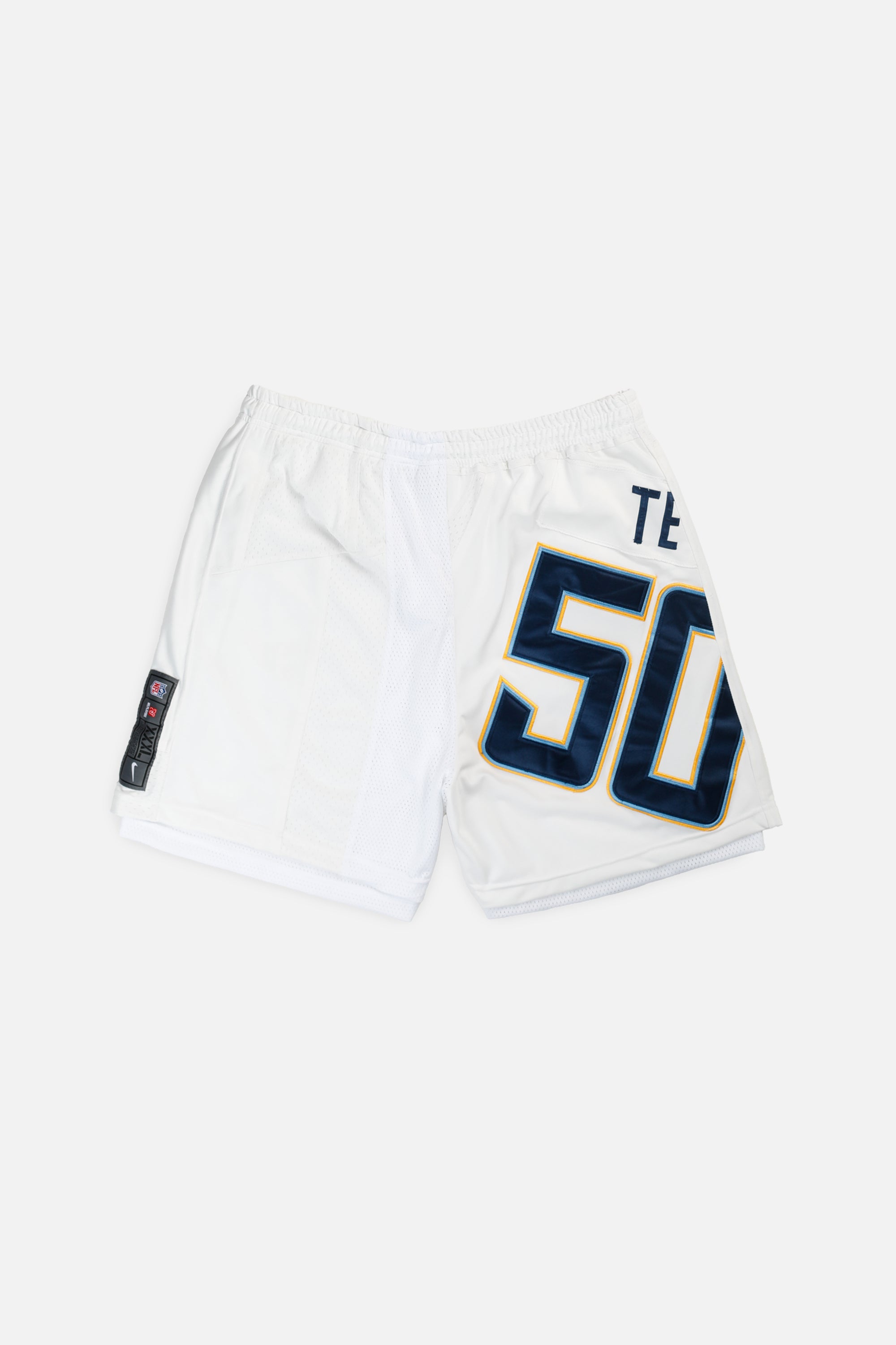 Unisex Rework LA Chargers NFL Jersey Shorts - XL-BOTTOMS-NFL-Women's XL - Men's L-Frankie Collective Rare Vintage Streetwear Reworks