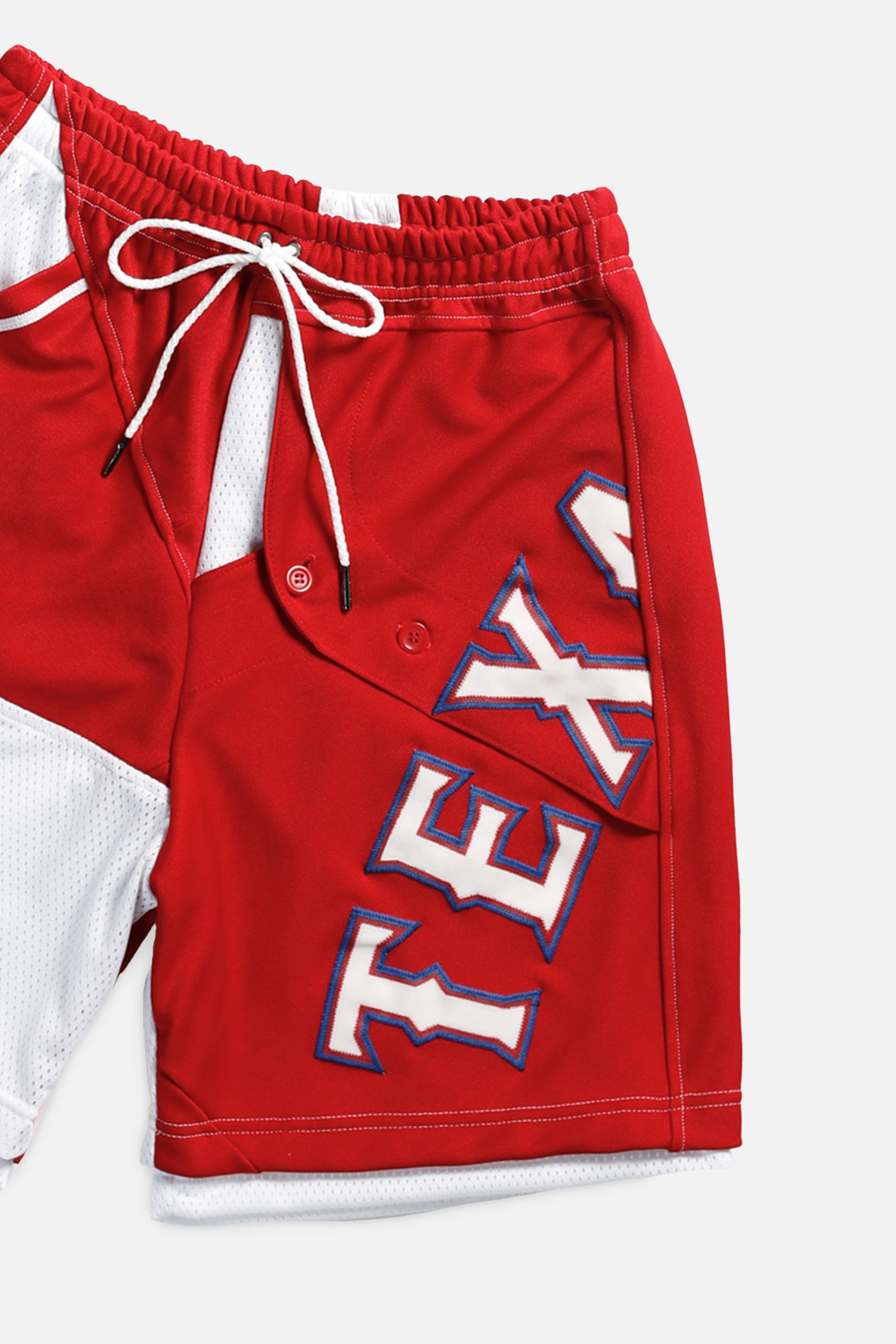 Unisex Rework Texas Rangers MLB Jersey Shorts - XS-BOTTOMS-MLB-XS-Frankie Collective Rare Vintage Streetwear Reworks