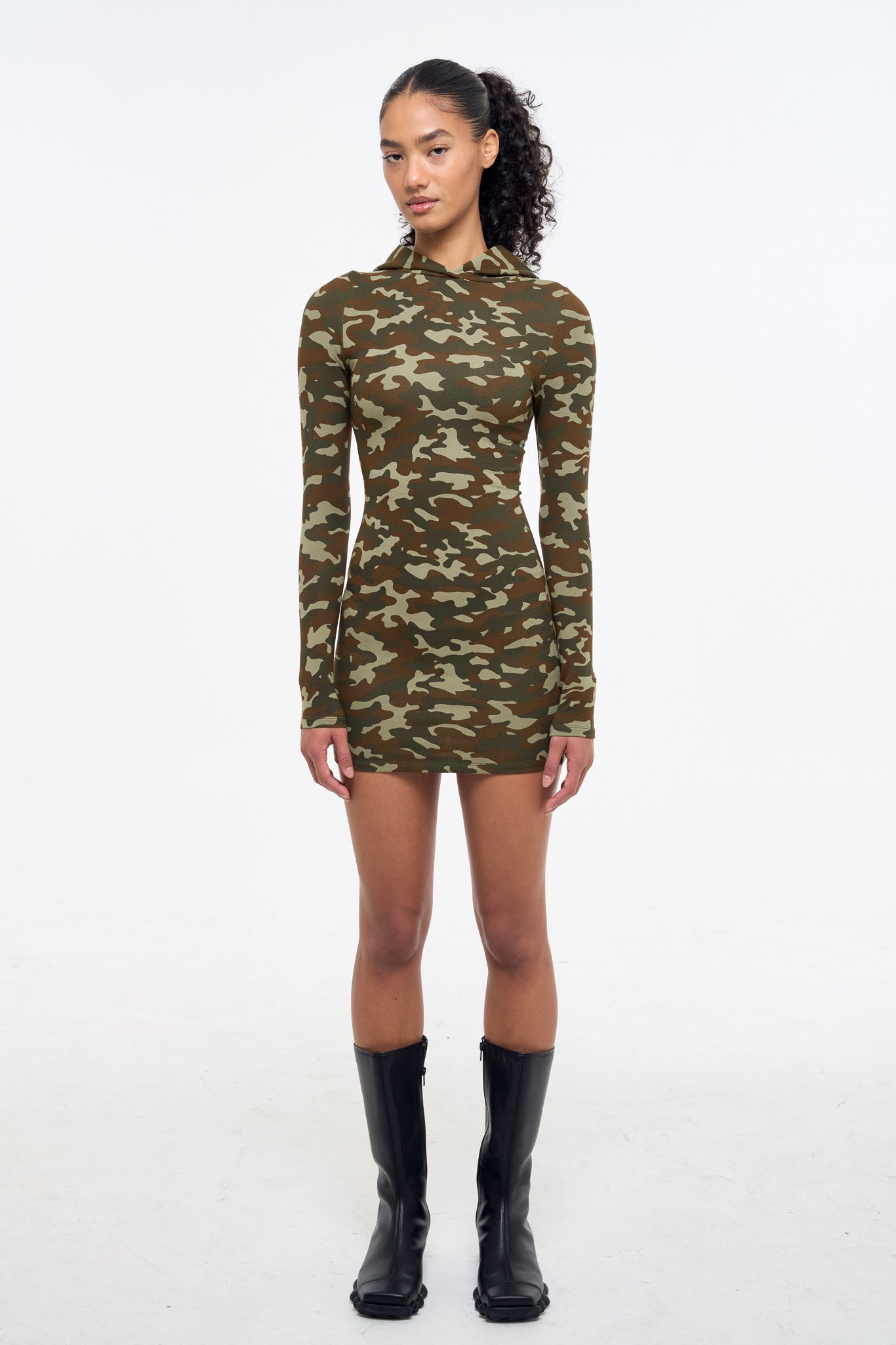 Camo Hooded Dress - Olive-DRESSES-Frankie-Frankie Collective