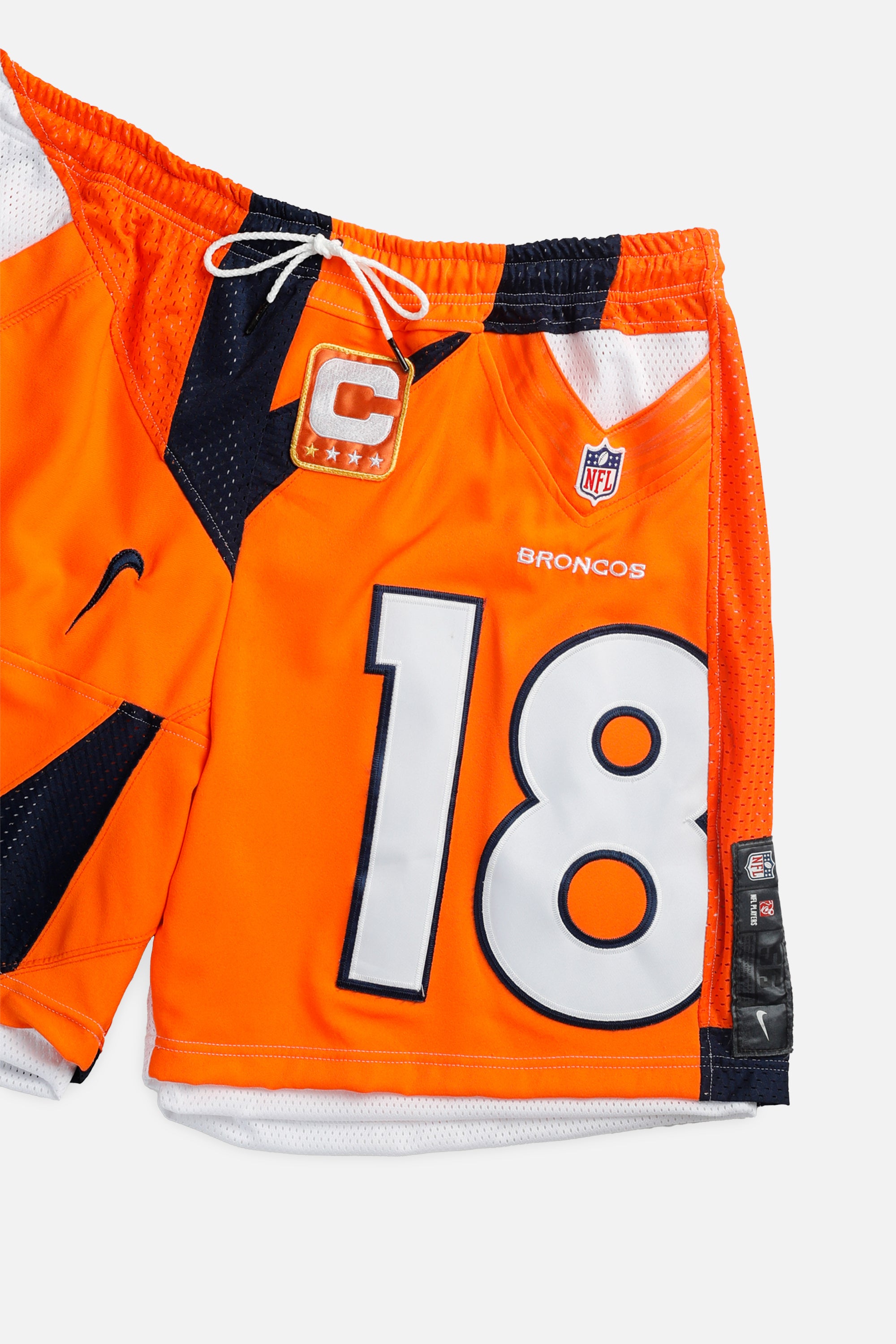 Unisex Rework Denver Broncos NFL Jersey Shorts - XXL-BOTTOMS-NFL-Women's XXL - Men's XL-Frankie Collective Rare Vintage Streetwear Reworks