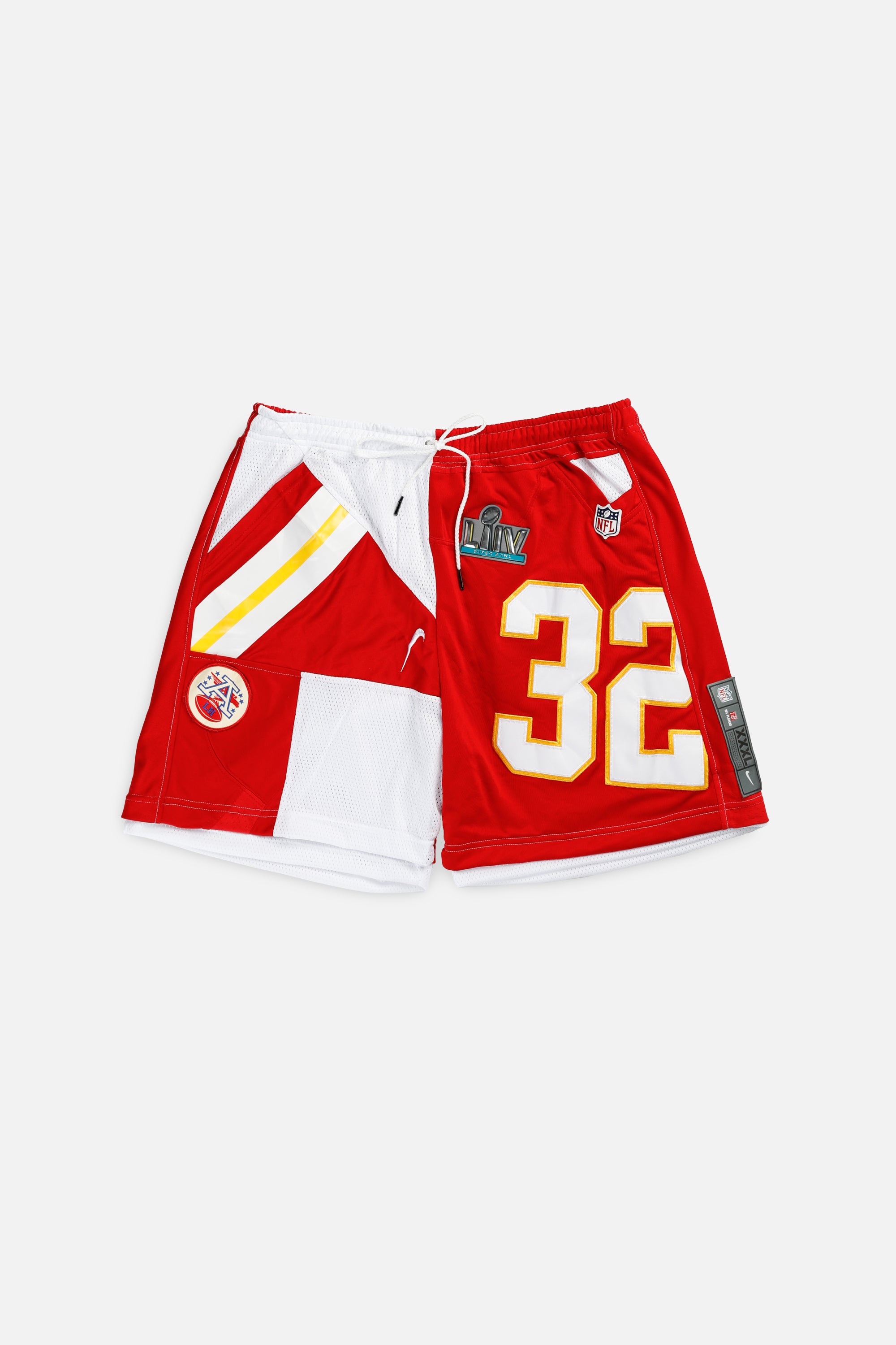 Unisex Rework Kansas City Chiefs NFL Jersey Shorts - XXL-BOTTOMS-NFL-Women's XXL - Men's XL-Frankie Collective Rare Vintage Streetwear Reworks