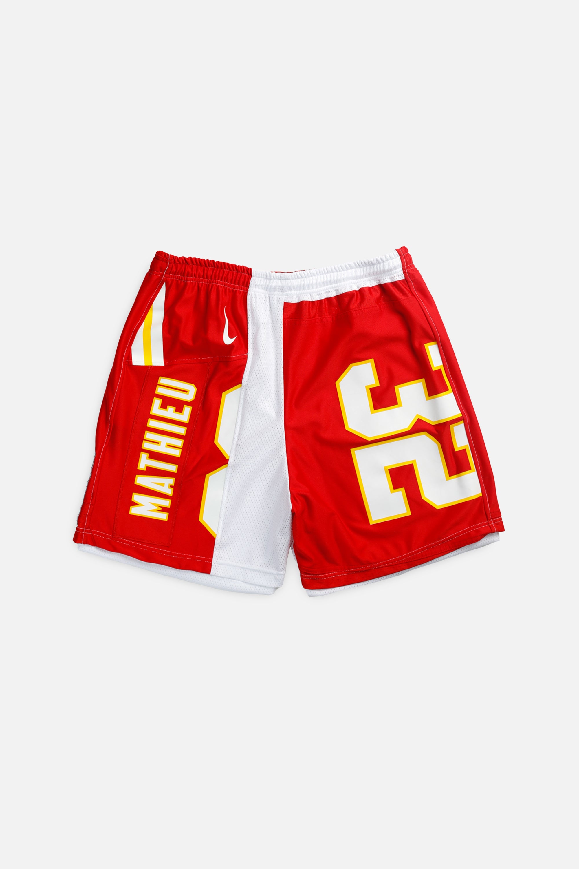Unisex Rework Kansas City Chiefs NFL Jersey Shorts - XL-BOTTOMS-NFL-Women's XL - Men's L-Frankie Collective Rare Vintage Streetwear Reworks